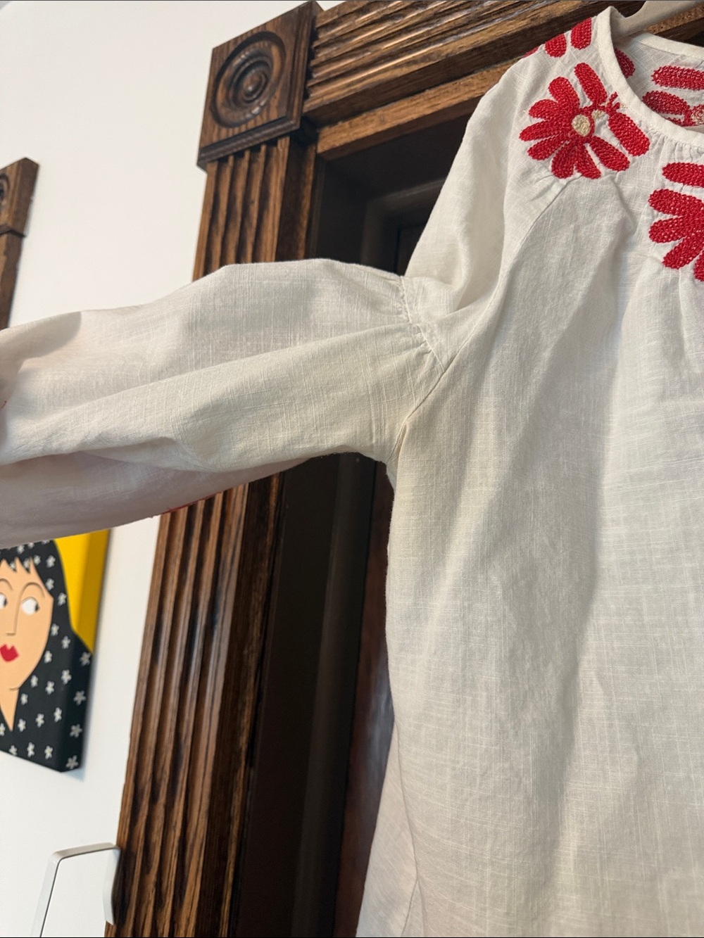 Madewell White Peasant Blouse with Red Floral Embroidery - Picture 4 of 5